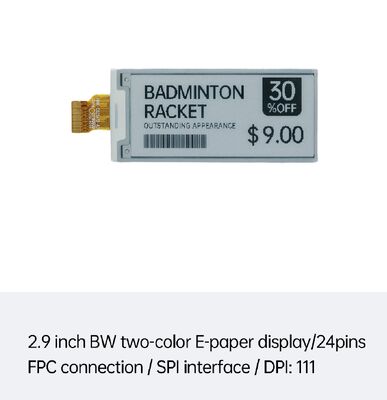 Un buen precio. Pantalla E Ink en blanco y negro de 2.9 pulgadas con interfaz SPI para ESL y minoristas inteligentes en línea