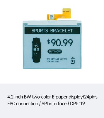 Pantalla de tinta electrónica en blanco y negro de 4,2 pulgadas con interfaz SPI para ESL inteligente y tarjetas inteligentes