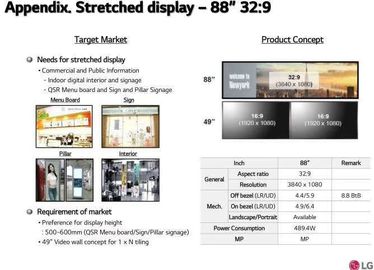 Display LCD con barra extendida señalización digital LG 88' LD880DEN-UKA2 3840*1080 píxeles 56 Pin 1.07B colores 700CD/M2